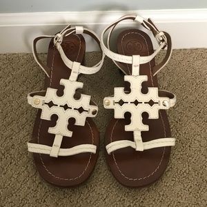 Tory Burch White Logo Heel Sandal